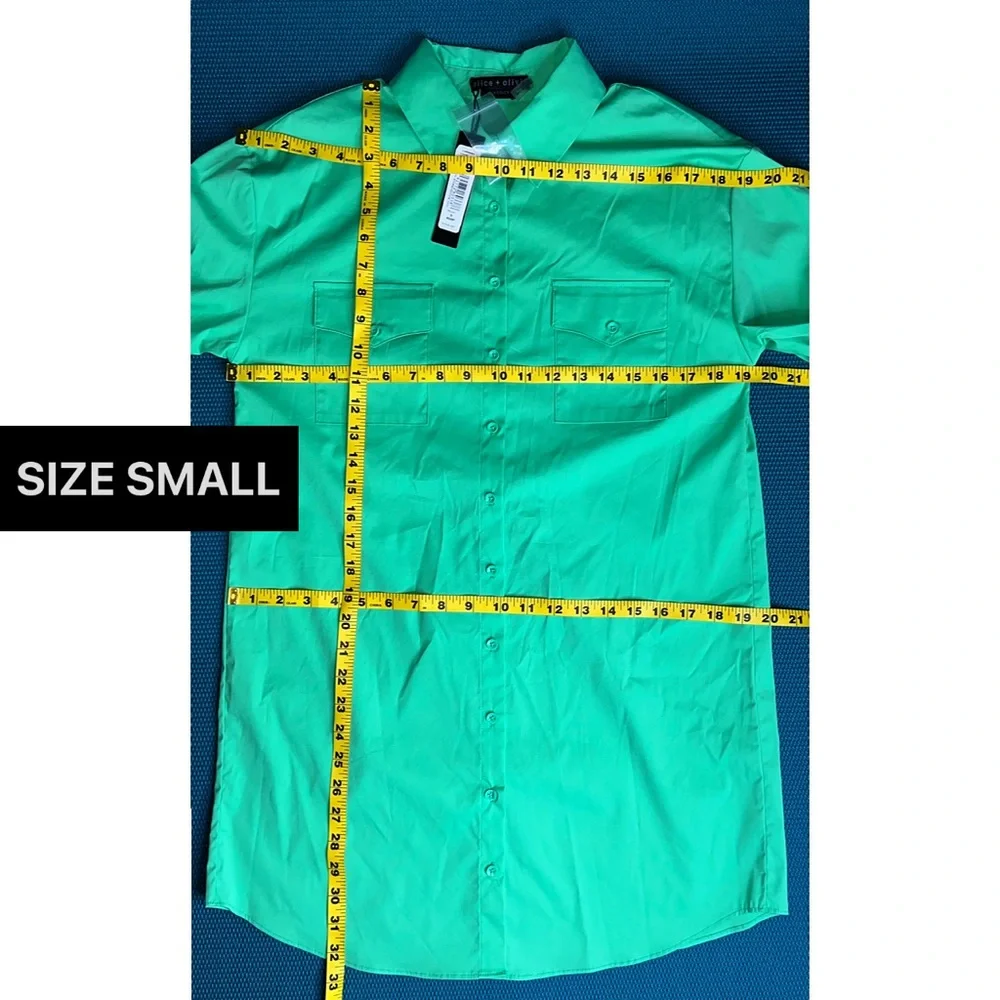Alice + Olivia Dimitra Button Down Rolled Sleeve Green Mini Dress